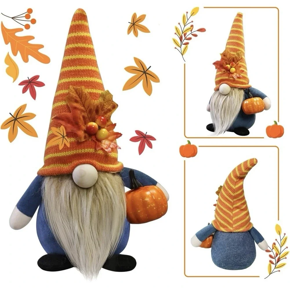 Thanksgiving Gnome Decorations 2Pack Handmade Fall Harvest Gnome Plush Swedis...
